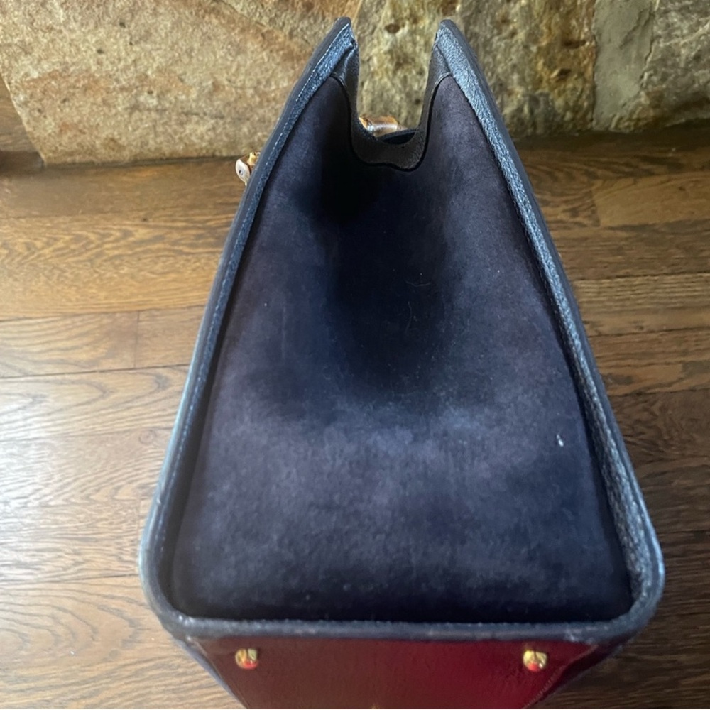 Gucci vintage Navy Suede Tote with Bamboo Handles - Picture 8 of 16